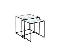 HAKU Table d'appoint, Lot de 2, métal Noir, Table Basse, Verre trempé 5 mm - Dimensions : L 40/45 x H 44/49 x P 40/45 cm Style : Moderne