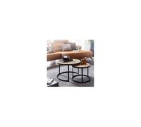 Lot de 2 tables gigognes rondes 60 et 44 cm en acacia massif et fer