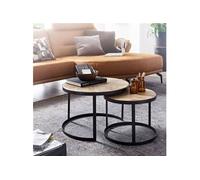 Lot de 2 tables gigognes rondes 60 et 44 cm en acacia massif et fer