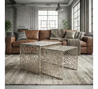 Lot de 2 tables gigognes tables basses aluminium table d'appoint métal salon alu