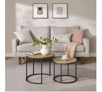 Lot de 2 tables gigognes - Tables basses de salon - Set de 2 tables rondes - Diamètre 43cm et 53 cm - Finition aspect bois