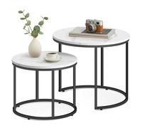 Home Collective Lot de 2 tables basses rondes Loft Design 2 en 1 - Surface résistante aux rayures - Salon - 53 cm et 43 cm de large - Aspect marbre avec pieds noirs