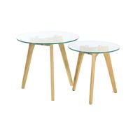 Home Deco Factory – Tables gigognes rondes en verre trempé transparent et marron – Lot de 2