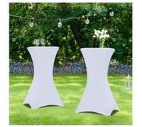 IDMarket – Tables hautes pliantes 105 cm avec 2 housses blanches – Lot de 2