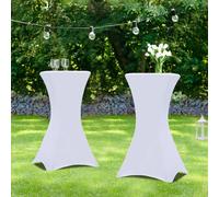 IDMarket - Lot de 2 Tables Hautes Pliantes 105 CM et 2 Housses Blanches