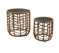 Lot de 2 Tables lumiseuses solaires en Poly rotin Effet Naturel 2X Nerita