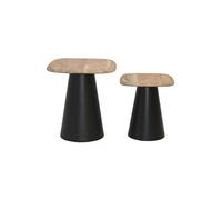 ETHAN - Lot de 2 Tables Plateau en Acacia Pied en Acier Laqué Noir -