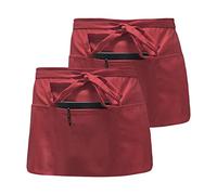 Lot de 2 Tablier Court Imperméable, Demi Tablier Unisex, Tablier Taille Professionnel, Tablier Serveur avec 3 Poches Profondes, Tablier de Cuisine pour Cuisiner, Bistro, Restaurant, Café (Vin Rouge)