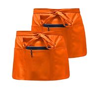 Lot de 2 Tablier Court Imperméable, Demi Tablier Unisex, Tablier Taille Professionnel, Tablier Serveur avec 3 Poches Profondes, Tablier de Cuisine pour Cuisiner, Bistro, Restaurant, Café (Orange)