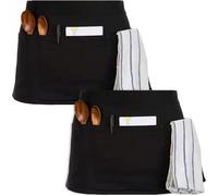 Lot de 2 tabliers de serveur noir mi-long, Unisexe 3 Poches, Café/Restaurant/Bar/Cuisine, Durable Élégant Cuneary