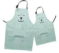 Lot de 2 tabliers en coton mélangé pour parents et enfants, tablier d'artiste créatif avec poches, idéal pour la cuisine, la pâtisserie, la peinture, le jardinage, maman et moi, Vert, Adult: 29.5" L x