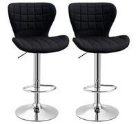 Lot de 2 tabouret de bar design contemporain hauteur d'assise réglable 59-81 cm pivotant 360° lin