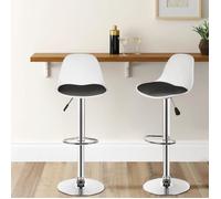 Lot de 2 Tabouret de bar - JEOBEST - Réglable en Hauteur - Design Scandinave - Blanc + Noir