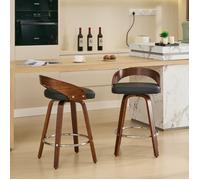 Lot de 2 tabouret de bar pivotants avec dossier bas,Chaise de Bar en Bois avec assise rembourrée,Tabouret Haut,Beige
