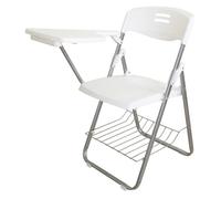 Lot de 2 Tabouret Pliable Portables, Chaise de Bureau Pliante Légère avec Tableau D'écriture et Filet à Livres pour Salle de Classe, Salle de Réunion, Tutorat(White)