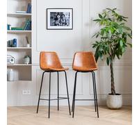 Happy Garden Tabourets de bar Lucien - Lot de 2 vintage Cognac - Hauteur d'assise 75 cm