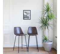 Happy Garden Tabourets de bar LUCIEN – Lot de 2 vintage marron assise 65 cm, dossier & repose-pieds