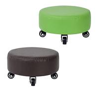 Lot de 2 tabourets bas avec roulettes, siège roulant confortable pour la maison, la chambre à coucher, jolies petites chaises rondes avec coussins très épais vert et marron