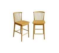 sweeek - Lot de 2 tabourets de Bar à barreaux Bois d'hévéa et contreplaqué Naturel - 48 x 58 x 98.5 cm - Paula
