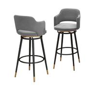 Lot de 2 tabourets de Bar altura de mostrador pivotants à 360°, tabourets de Bar de Cuisine Modernes et rembourrés avec Dossier Bas, Pieds en métal Noir(Grey,Height 75cm)