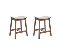 Lot de 2 Tabourets de Bar Assise Tapissée Bois Foncé et Beige Dixon