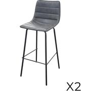 lot de 2 tabourets de bar avec dossier en cuir quartz gris, collection NETS - style industriel