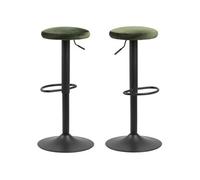 Toilinux - Lot de 2 Tabourets de bar avec repose pieds et hauteur réglable en tissu et métal - Vert et Noir - Finch