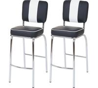 Mendler 2X Tabouret de Bar Avellino, Chaise de comptoir, Design rétro des années 50, Similicuir - Noir/Blanc