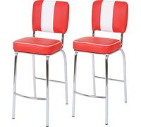 2x Tabouret De Bar Avellino, Chaise De Comptoir, Design Rétro Des Années 50, Similicuir Rouge / Blanc Multicolore
