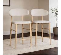 Happy Garden Lot de 2 tabourets de Bar Simon Beige avec Repose-Pieds, Rembourrage Mousse, Pieds en Acier Effet Bois Clair