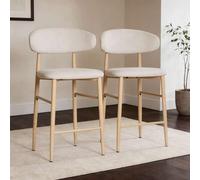 Happy Garden Lot de 2 tabourets de Bar Simon Beige avec Repose-Pieds, Rembourrage Mousse, Pieds en Acier Effet Bois Clair