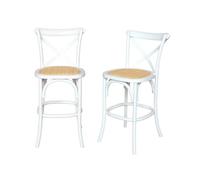 Lot de 2 tabourets de bar bistrot vintage en bois blanc avec repose-pieds