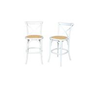 Lot de 2 tabourets de bar bistrot vintage en bois blanc avec repose-pieds