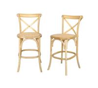 Lot de 2 tabourets de bar bistrot vintage en bois naturel avec repose-pieds