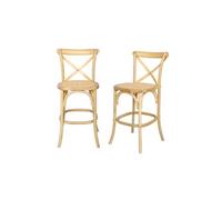 sweeek Lot de 2 tabourets de bar bistrot vintage en bois naturel avec repose-pieds Bois