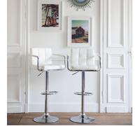 Happy Garden Lot de 2 tabourets de bar MIKE blanc, accoudoirs et dossier, assise réglable 360°