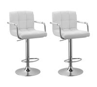 Happy Garden Lot de 2 tabourets de bar MIKE blanc, accoudoirs et dossier, assise réglable 360°
