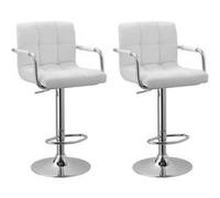 Happy Garden Lot de 2 tabourets de bar MIKE blanc, accoudoirs et dossier, assise réglable 360°