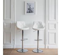 Happy Garden Tabouret de bar Jasper, Blanc, Réglable en hauteur, Rotation 360°, Dossier, Lot de 2