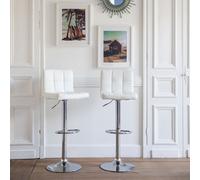 Happy Garden Lot de 2 tabourets de bar Mike — Assise réglable, rotation 360°, repose-pieds — Blanc