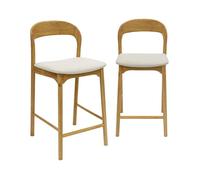 Lot de 2 tabourets de bar bois d'hévéa naturel et tissu. L58.8 x P46.5 x H95.5cm - Athena