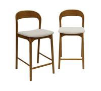 Lot de 2 tabourets de bar bois d'hévéa noyer et tissu. L58.8 x P46.5 x H95.5cm - Athena