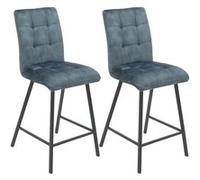 Lot de 2 Tabourets de Bar Capitonnés Bleu Gris - JOHN -