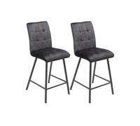 Lot de 2 Tabourets de Bar Capitonnés Gris - JOHN -