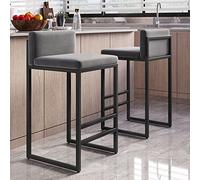 Lot de 2 tabourets de bar carrés à dossier haut en velours avec cadre en métal pour cuisine et petit déjeuner, capacité de 120 kg, hauteur 65/75 cm, finition dorée élégante