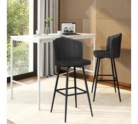 IDMarket – Tabourets de bar Coquillage Adella gris anthracite velours pieds noirs – Lot de 2