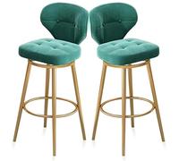 Lot de 2 tabourets de Bar de Cuisine avec Dossier, tabourets de Bar Modernes rembourrés en Velours, tabourets de pub avec Cadre en métal doré, Repose-Pieds, chaises de Salle à Manger sans AC
