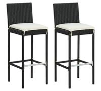 Lot De 2 Tabourets De Bar De Jardin En Résine Tressée Noire Avec Coussins, Pour L'extérieur