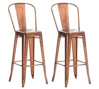 Lot de 2 Tabourets de Bar Design Aiden en Métal Robuste I Dossier et Repose-pied I Chaise Haute de Cuisine I Cou, Couleur:cuivre
