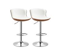 HOMCOM Lot de 2 Tabouret de Bar Design Contemporain Hauteur d'assise réglable 64-85 cm pivotant 360° revêtement synthétique Crème Imitation Bois